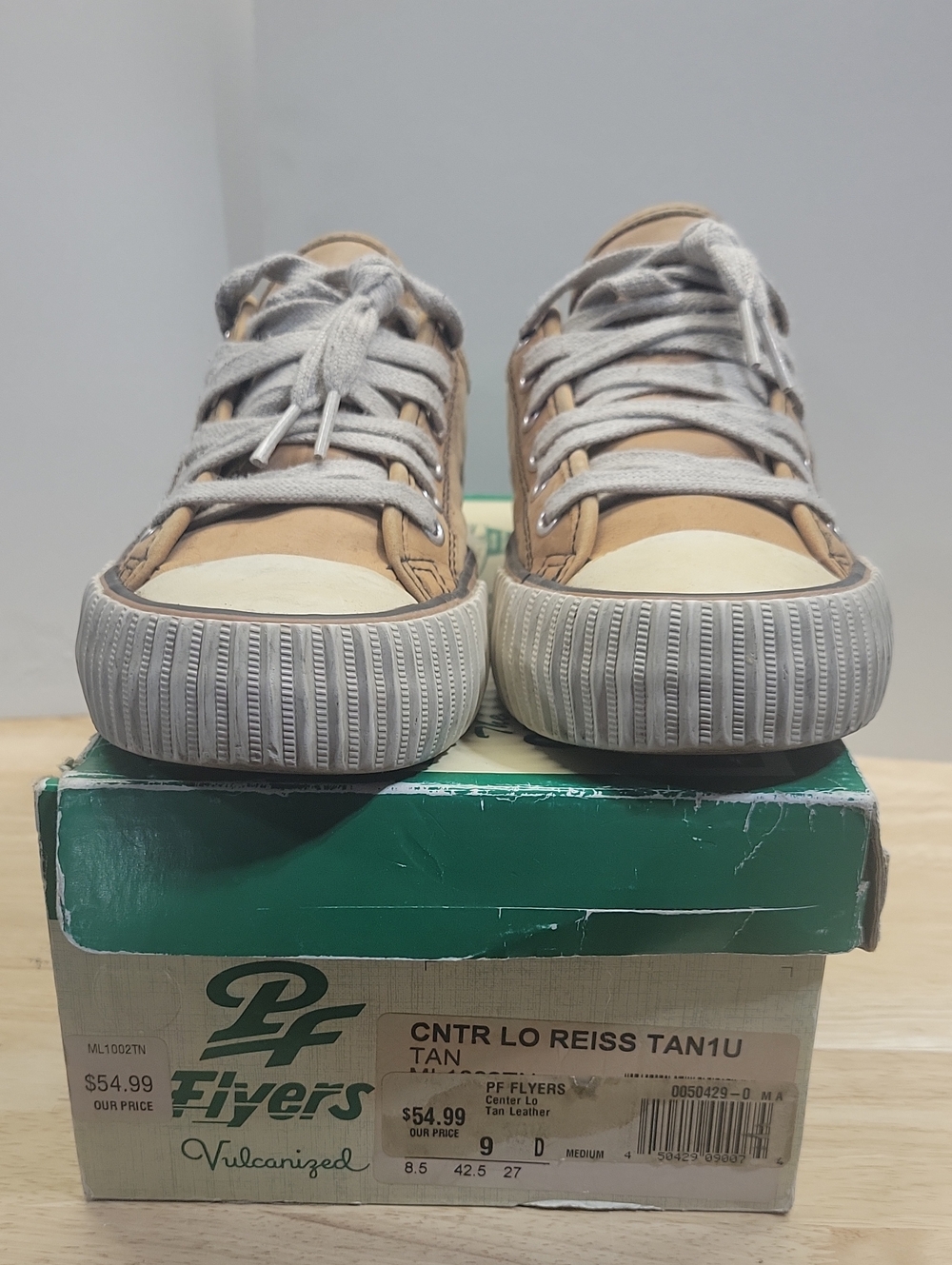 P.F. Flyers Mens Tan Canvas Low-Top Sneakers with Gray Laces